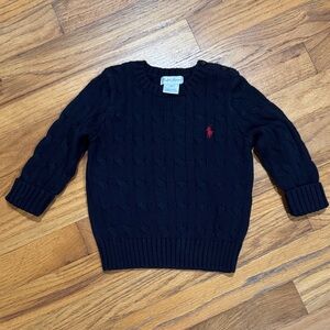 Ralph Lauren Black Cable Knit Sweater with Red Logo